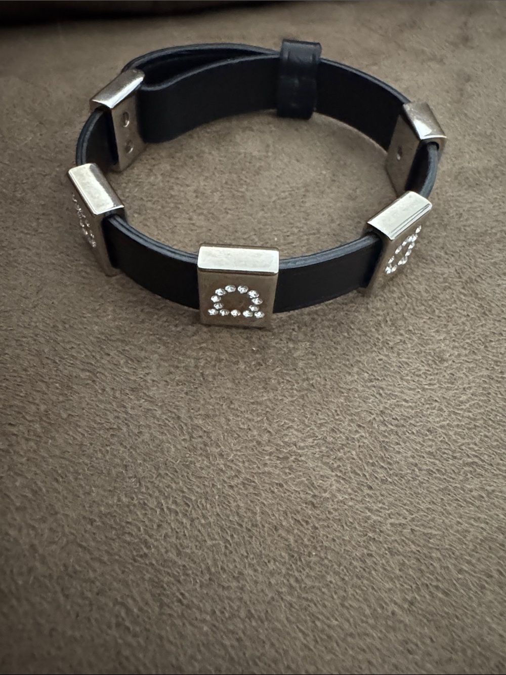 Salvatore Ferragamo Black Leather Bracelet w Silver Crystal Logo Squares Small - Picture 6 of 8